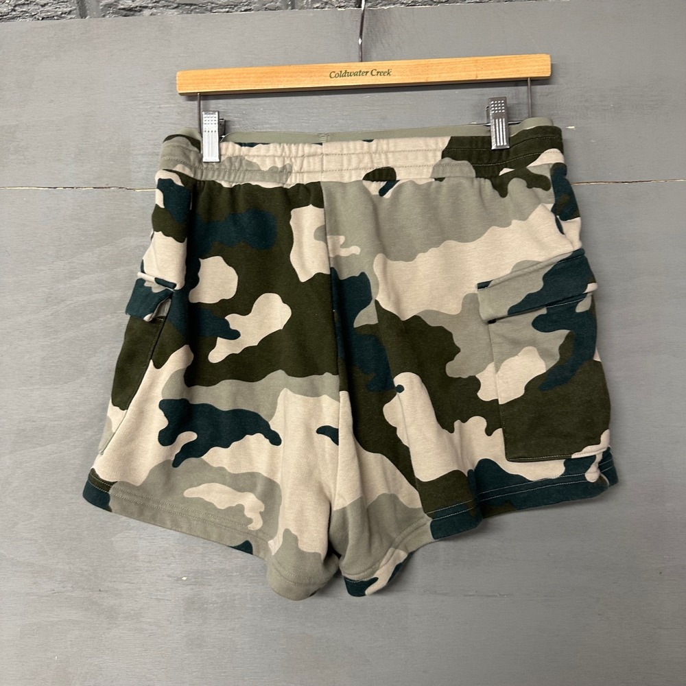 Adidas Womens Camo Cargo Shorts Green Tan French Terry Elastic Waist Size Large